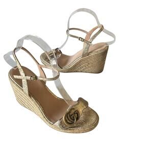 Gucci Aitana GG Marmont Espadrille Platform Wedge Heel Sandals Gold Size EU 37.5